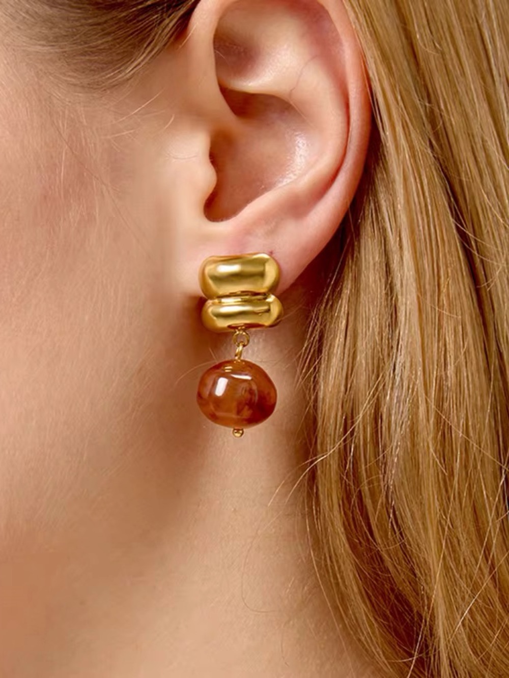 18K Gold Plated Irregular Brown Resin Earrings